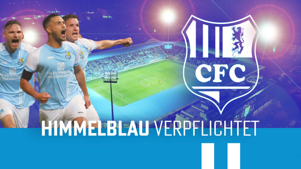 Thumbnail für den Imagefilm CFC (Chemnitzer FC) mit der Aufschrift "Himmelblau verpflichtet"