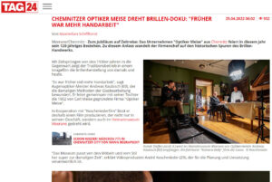 Zeitungsartikel über den Werbefilm zum Firmenjubiläum von Optiker Meise in Chemnitz.